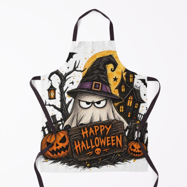 Item preview, Happy Halloween - Grumpy Ghost Witch with Haunted House designed and sold by AnyGil.