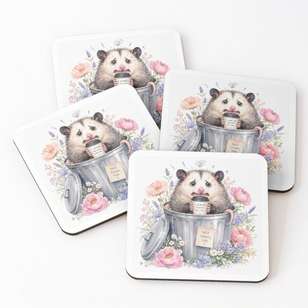 Item preview, Funny Stressed Opossum Coffee Floral Trash Can designed and sold by CoolCrazyChaos.