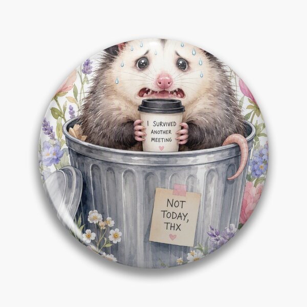 Item preview, Funny Stressed Opossum Coffee Floral Trash Can designed and sold by CoolCrazyChaos.