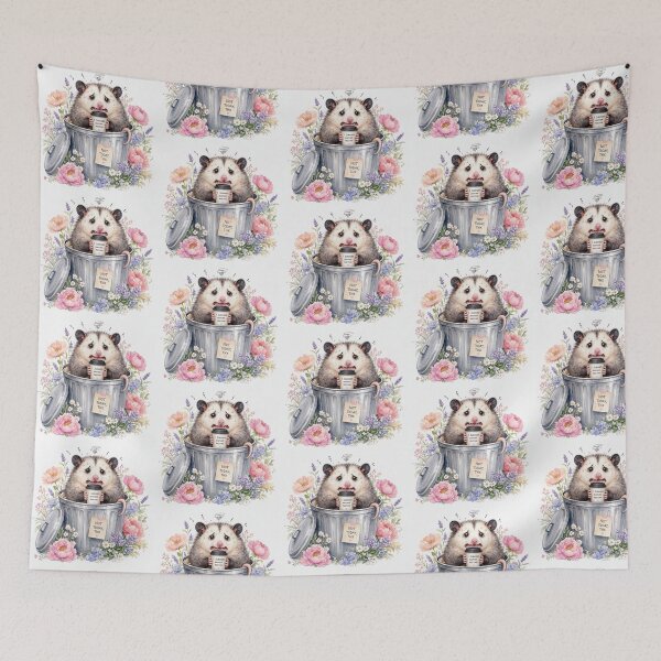 Item preview, Funny Stressed Opossum Coffee Floral Trash Can designed and sold by CoolCrazyChaos.