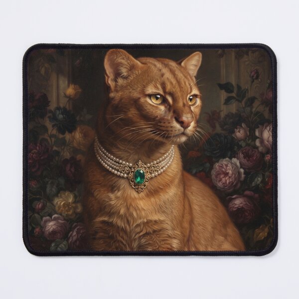 Item preview, Regal Jaguarundi Portrait with Emerald Pearl Necklace designed and sold by Real Beast Art.