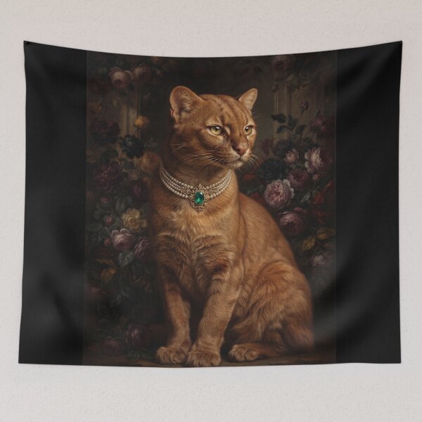 Item preview, Regal Jaguarundi Portrait with Emerald Pearl Necklace designed and sold by Real Beast Art.