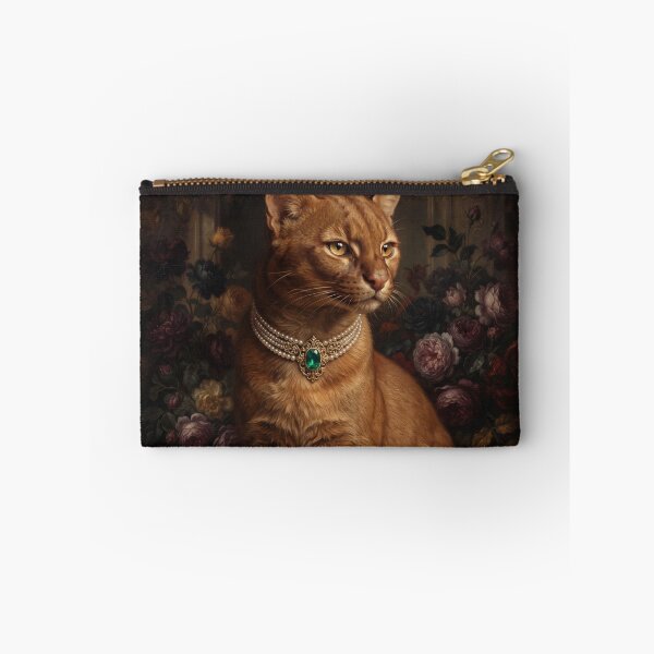 Item preview, Regal Jaguarundi Portrait with Emerald Pearl Necklace designed and sold by Real Beast Art.