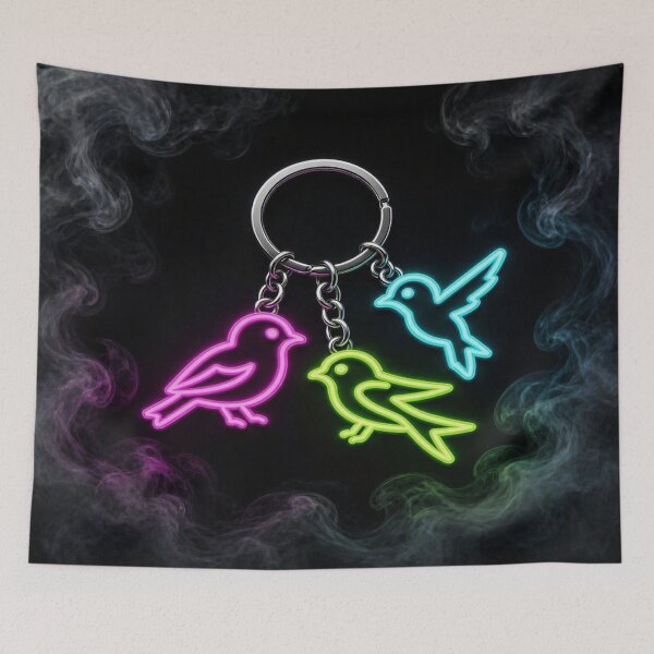 Item preview, Neon Birds Cyberpunk Keychain Art designed and sold by Breezes-of-Ida.