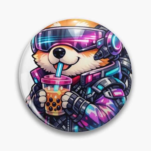 Item preview, Cyberpunk Shiba Inu Drinking Boba Tea Futuristic Dog Sticker designed and sold by CyberPaws Art.