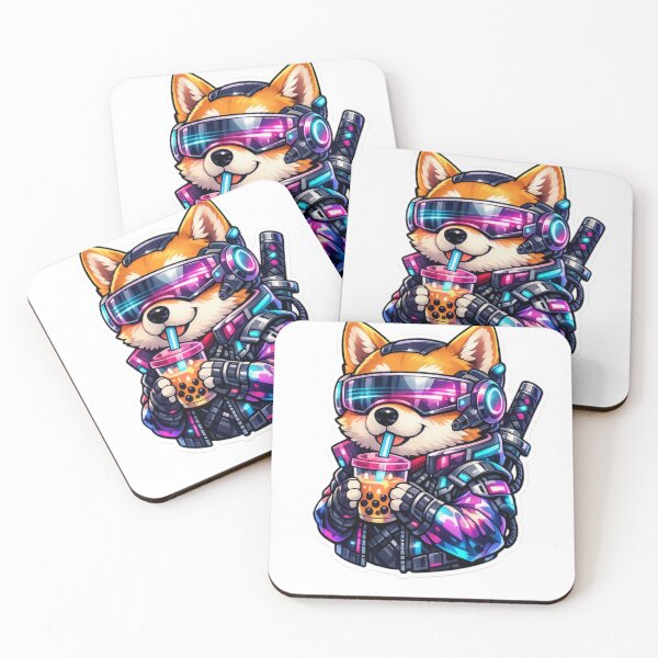 Item preview, Cyberpunk Shiba Inu Drinking Boba Tea Futuristic Dog Sticker designed and sold by CyberPaws Art.