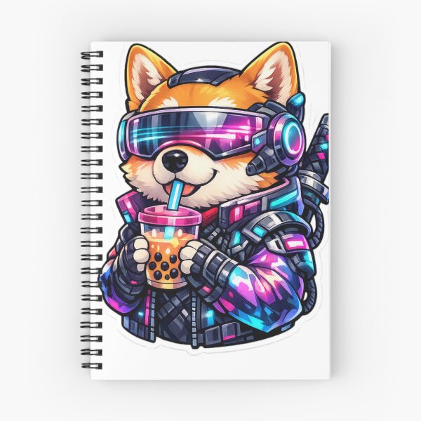 Item preview, Cyberpunk Shiba Inu Drinking Boba Tea Futuristic Dog Sticker designed and sold by CyberPaws Art.