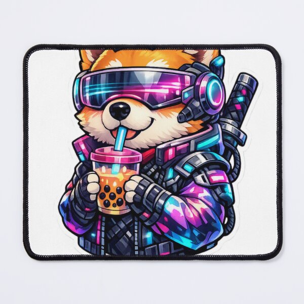 Item preview, Cyberpunk Shiba Inu Drinking Boba Tea Futuristic Dog Sticker designed and sold by CyberPaws Art.