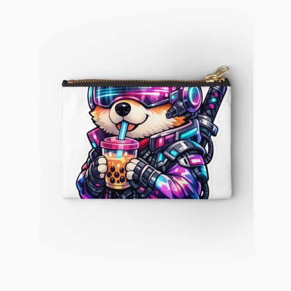 Item preview, Cyberpunk Shiba Inu Drinking Boba Tea Futuristic Dog Sticker designed and sold by CyberPaws Art.