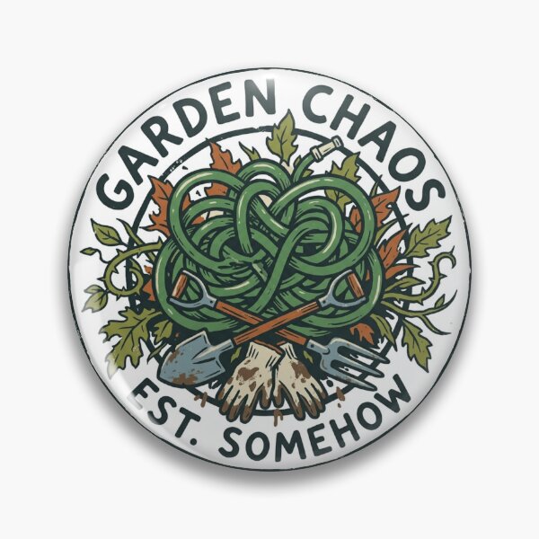 Item preview, Garden Chaos Est Somehow Funny Tangled Hose Vintage Badge designed and sold by mood-draftsman.