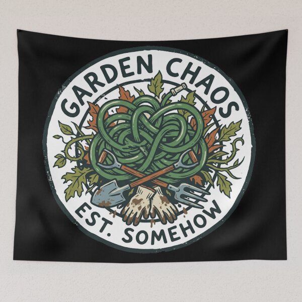 Item preview, Garden Chaos Est Somehow Funny Tangled Hose Vintage Badge designed and sold by mood-draftsman.