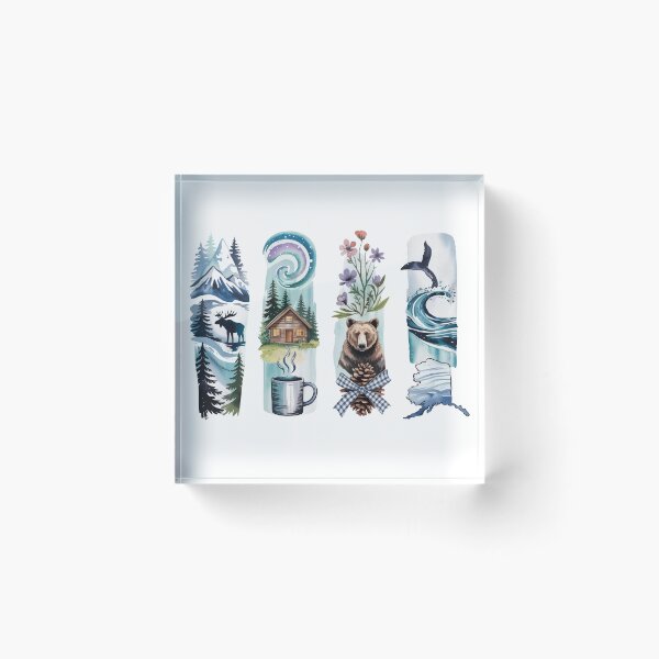 Item preview, Alaska Wildlife Watercolor - Moose, Aurora, Bear & Whale designed and sold by Marie Gems.