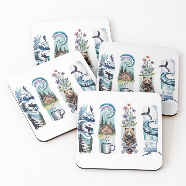 Item preview, Alaska Wildlife Watercolor - Moose, Aurora, Bear & Whale designed and sold by Marie Gems.
