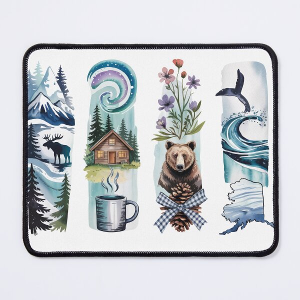 Item preview, Alaska Wildlife Watercolor - Moose, Aurora, Bear & Whale designed and sold by Marie Gems.