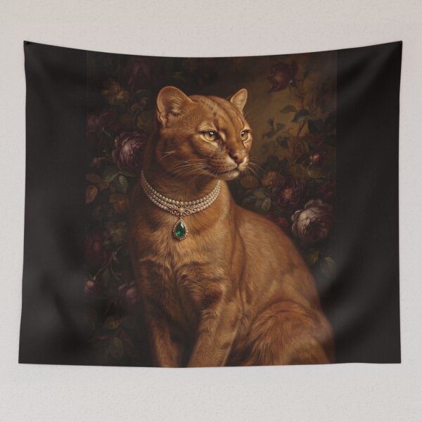 Item preview, Regal Jaguarundi Portrait with Emerald Tear Pendant designed and sold by Real Beast Art.