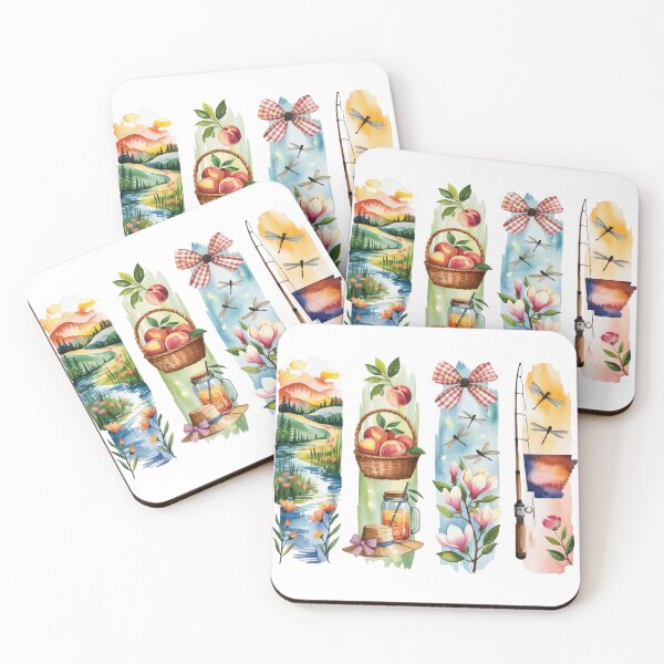 Item preview, Arkansas Countryside Watercolor - Peaches, Magnolia & Fishing designed and sold by Marie Gems.