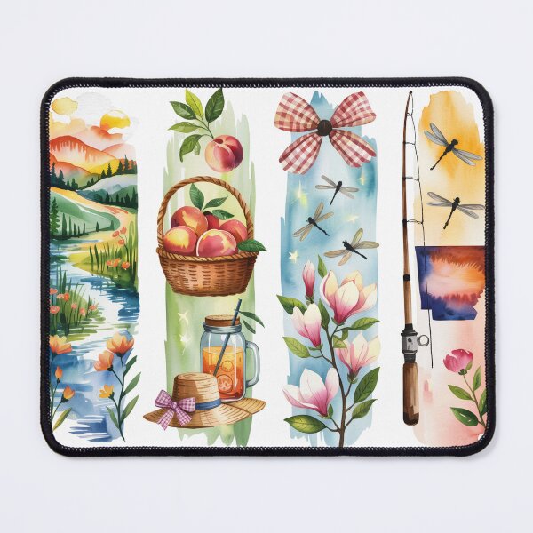 Item preview, Arkansas Countryside Watercolor - Peaches, Magnolia & Fishing designed and sold by Marie Gems.