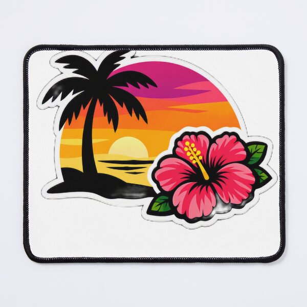 Item preview, Tropical Beach Sunset with Hibiscus Flower and Palm Tree Sticker designed and sold by CyberPaws Art.