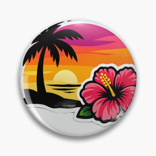 Item preview, Tropical Beach Sunset with Hibiscus Flower and Palm Tree Sticker designed and sold by CyberPaws Art.