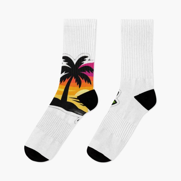 Item preview, Tropical Beach Sunset with Hibiscus Flower and Palm Tree Sticker designed and sold by CyberPaws Art.