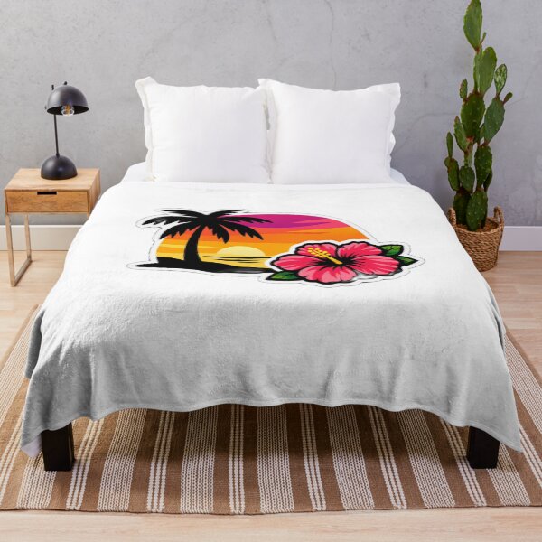 Item preview, Tropical Beach Sunset with Hibiscus Flower and Palm Tree Sticker designed and sold by CyberPaws Art.