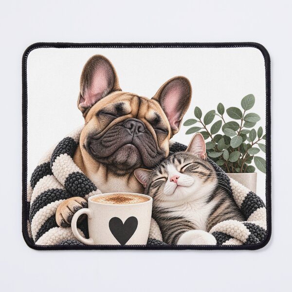 Item preview, Cozy French Bulldog and Cat designed and sold by ArtikaCreative.