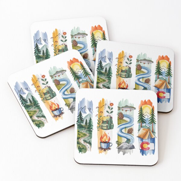 Item preview, Colorado Mountain Watercolor - Camping, Fishing & Colorado Flag designed and sold by Marie Gems.