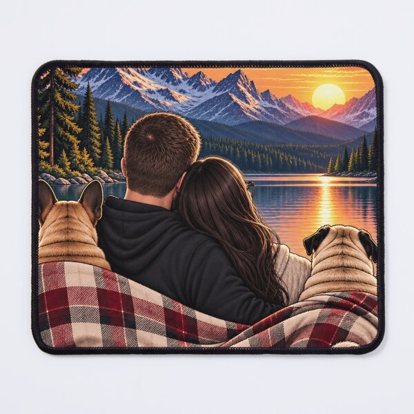 Item preview, Couple With Dogs Mountain Sunset designed and sold by ArtikaCreative.