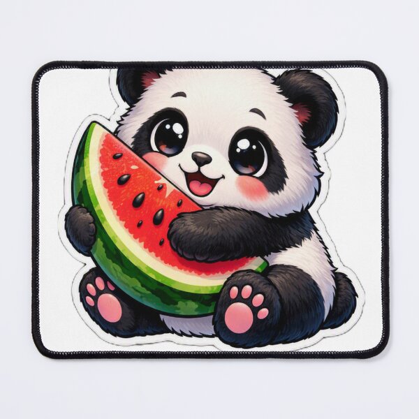 Item preview, Kawaii Baby Panda Eating Watermelon Slice Cute Animal Sticker designed and sold by CyberPaws Art.