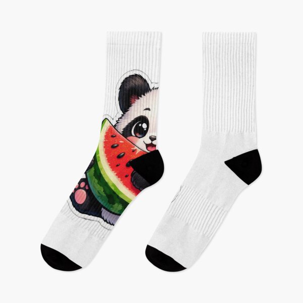 Item preview, Kawaii Baby Panda Eating Watermelon Slice Cute Animal Sticker designed and sold by CyberPaws Art.
