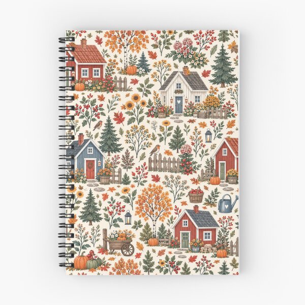 Item preview, Scandinavian Cottagecore Autumn Village Pattern designed and sold by divifillius.