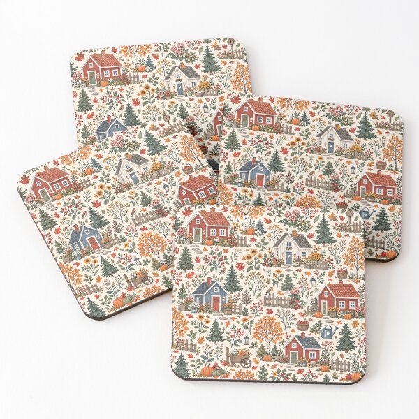 Item preview, Scandinavian Cottagecore Autumn Village Pattern designed and sold by divifillius.
