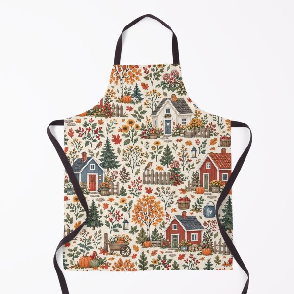 Item preview, Scandinavian Cottagecore Autumn Village Pattern designed and sold by divifillius.