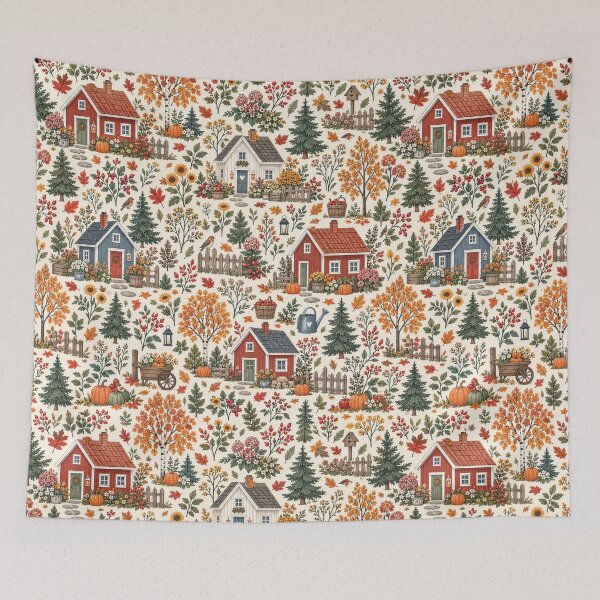 Item preview, Scandinavian Cottagecore Autumn Village Pattern designed and sold by divifillius.