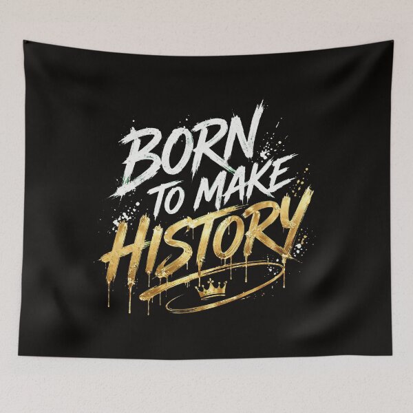 Item preview, BORN TO MAKE HISTORY - White and Gold Brush Motivational Luxury Streetwear designed and sold by VYBE DARK Studio.