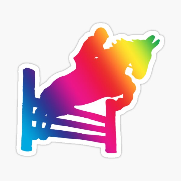 Aperçu de l'œuvre silhouette de saut d'obstacles arc-en-ciel créée et vendue par ShyflyerArts.