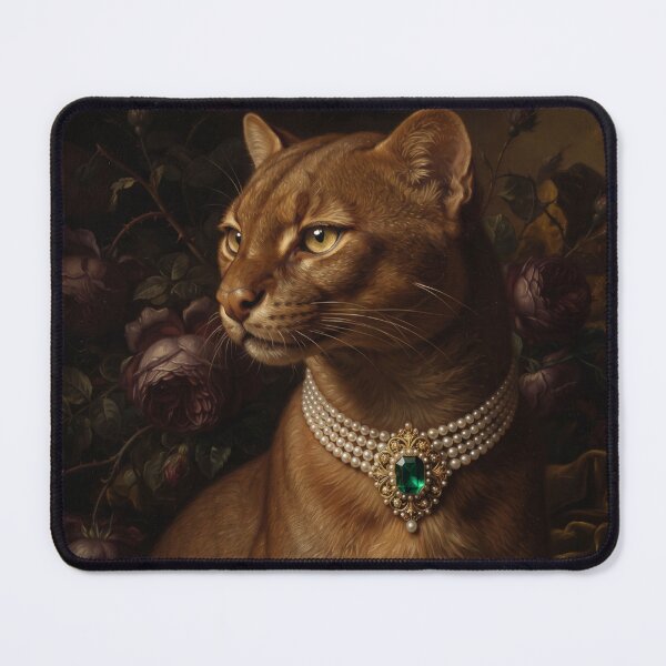 Item preview, Regal Jaguarundi Portrait with Emerald Pearl Necklace designed and sold by Real Beast Art.