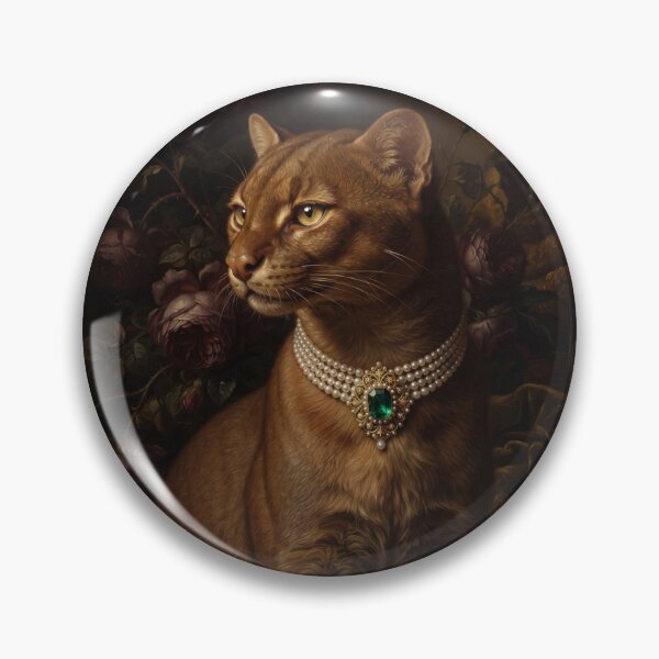 Item preview, Regal Jaguarundi Portrait with Emerald Pearl Necklace designed and sold by Real Beast Art.