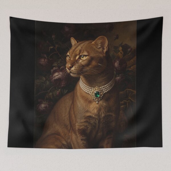 Item preview, Regal Jaguarundi Portrait with Emerald Pearl Necklace designed and sold by Real Beast Art.