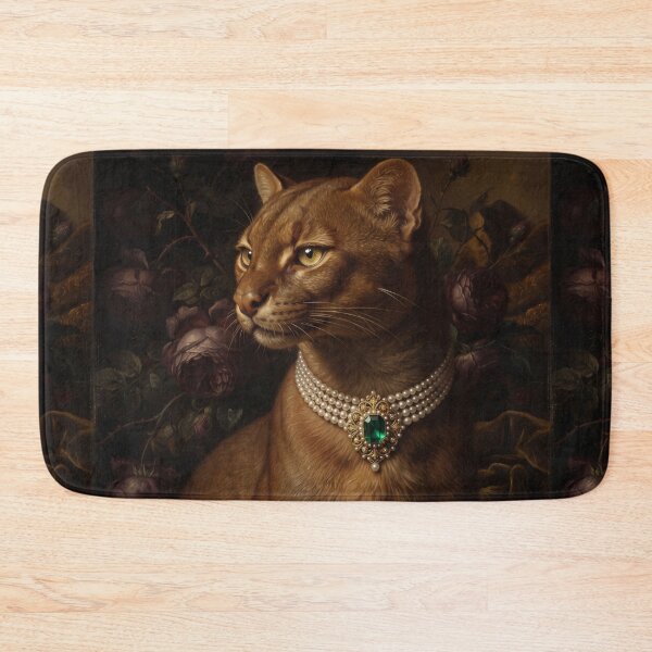 Item preview, Regal Jaguarundi Portrait with Emerald Pearl Necklace designed and sold by Real Beast Art.