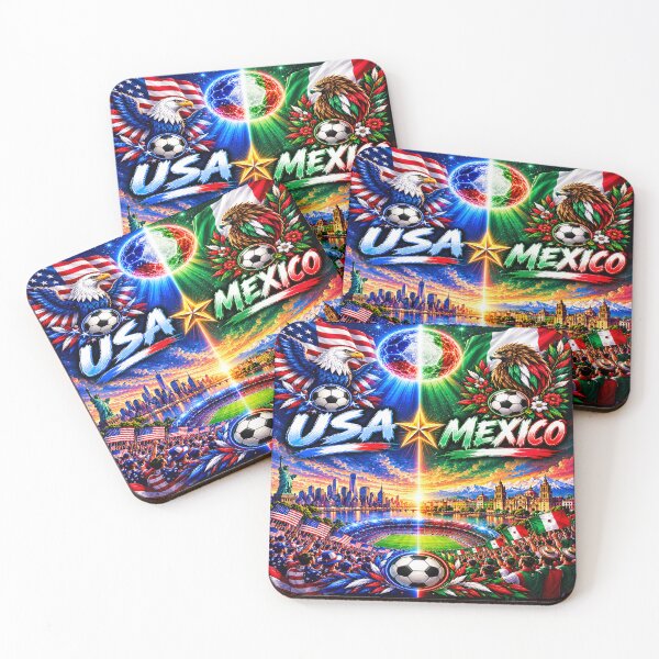 Item preview, USA mexico football match poster / cosmic neon football rivalry art designed and sold by Nexus Space.
