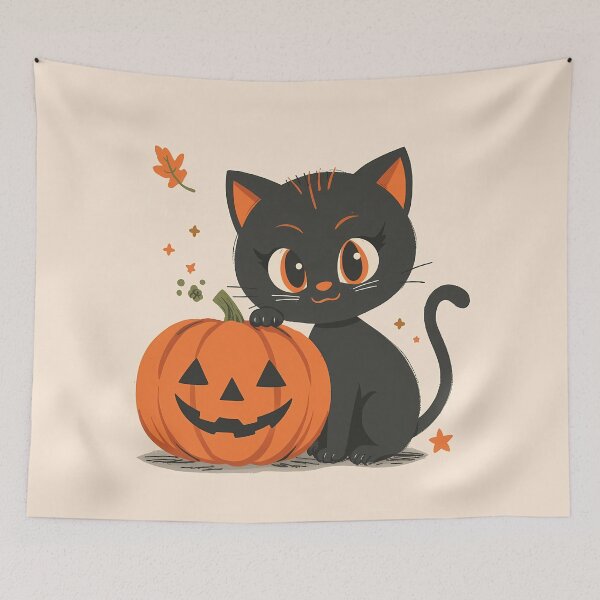 Item preview, Spooky Cute Black Cat with Pumpkin Jack o Lantern Autumn Vibes Gift Classic T-Shirt designed and sold by Lu7u.