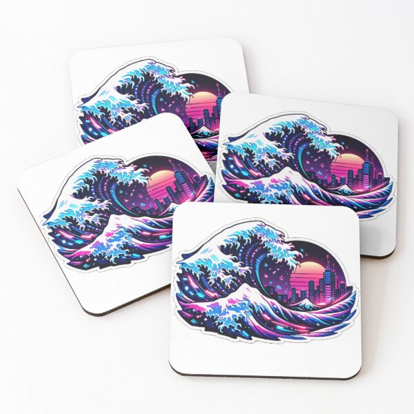 Item preview, Cyberpunk Great Wave off Kanagawa Neon Japanese Aesthetic Wave Sticker designed and sold by CyberPaws Art.