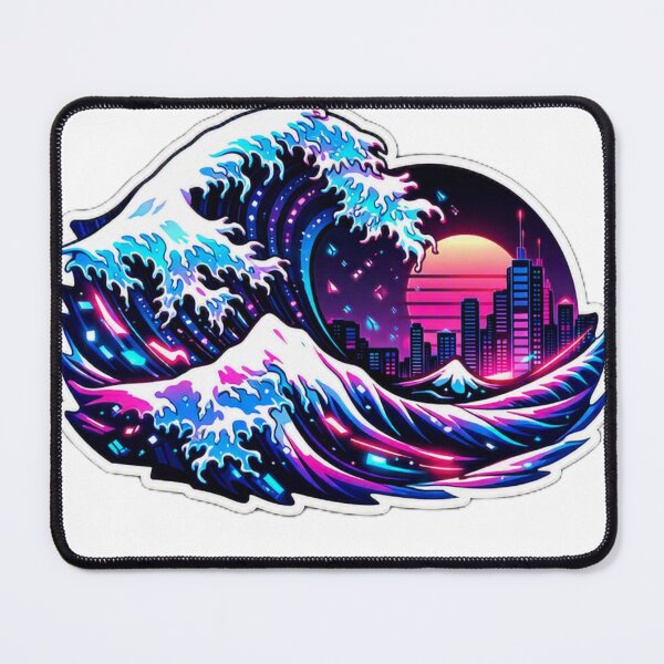 Item preview, Cyberpunk Great Wave off Kanagawa Neon Japanese Aesthetic Wave Sticker designed and sold by CyberPaws Art.