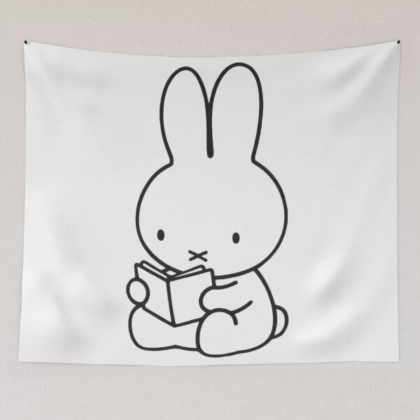 Item preview, Minimalist Reading Bunny Black and White Line Art designed and sold by Cozy Moss Studio.
