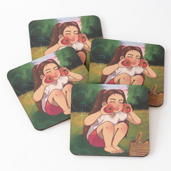 Item preview, Smiling girl holding tomatoes in a field during sunset designed and sold by Gemma-Pricot.