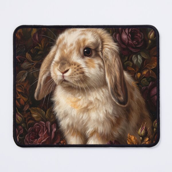 Item preview, Regal Lop Ear Bunny Floral Oil Portrait designed and sold by Real Beast Art.