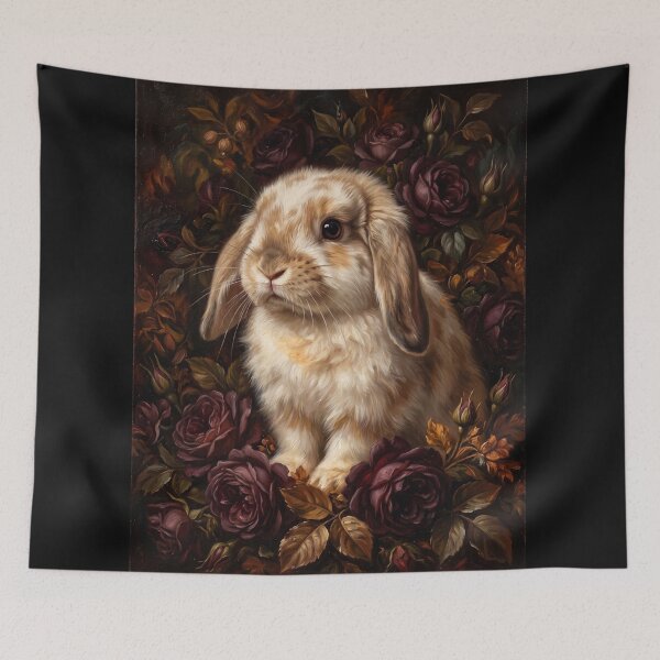 Item preview, Regal Lop Ear Bunny Floral Oil Portrait designed and sold by Real Beast Art.