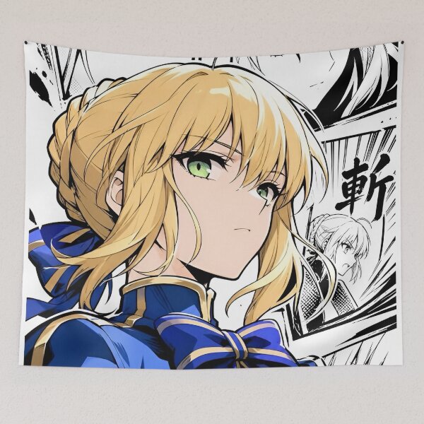 Item preview, Saber | Blonde Anime Warrior in Blue Royal Armor – Elegant Fantasy Manga Character Art designed and sold by Dyan4.