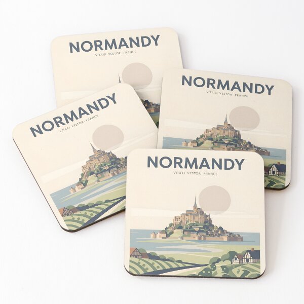 Item preview, Normandy France Vintage Travel Poster - Minimalist Coastal Abbey Art Print designed and sold by DuckOddity.